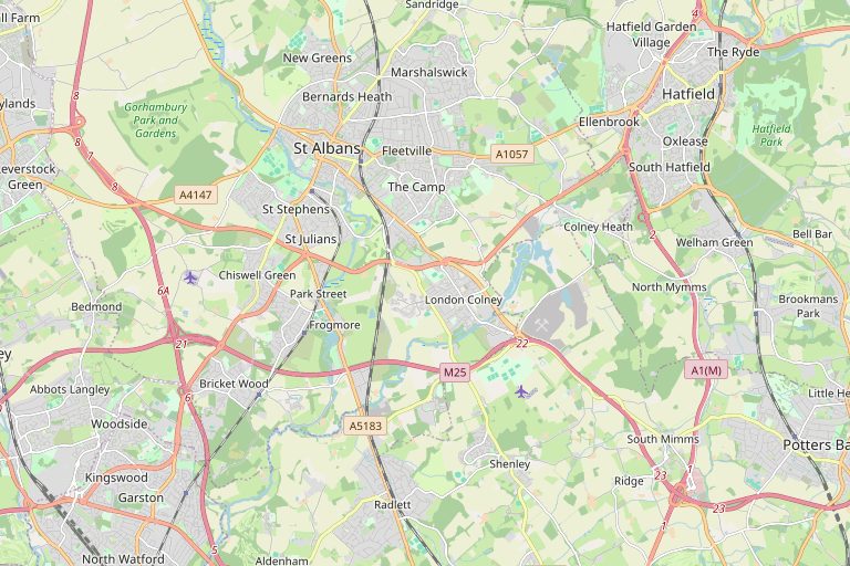 Map of St Albans and the surrounding area